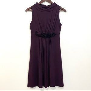 Susana Monaco Purple Wool Blend High Waist Sleeveless Dress Mock Neck